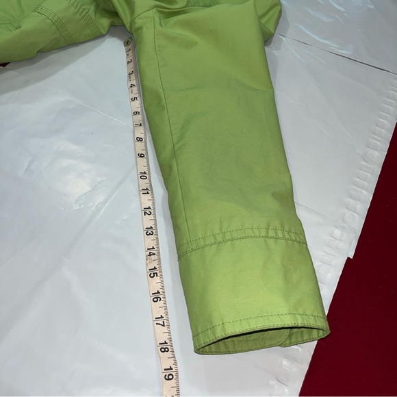 Eddie Bauer Lime GREEN TRENCH Coat HIDDEN BUTTONS Jacket lined Pockets 0373 LRG - Picture 3 of 16